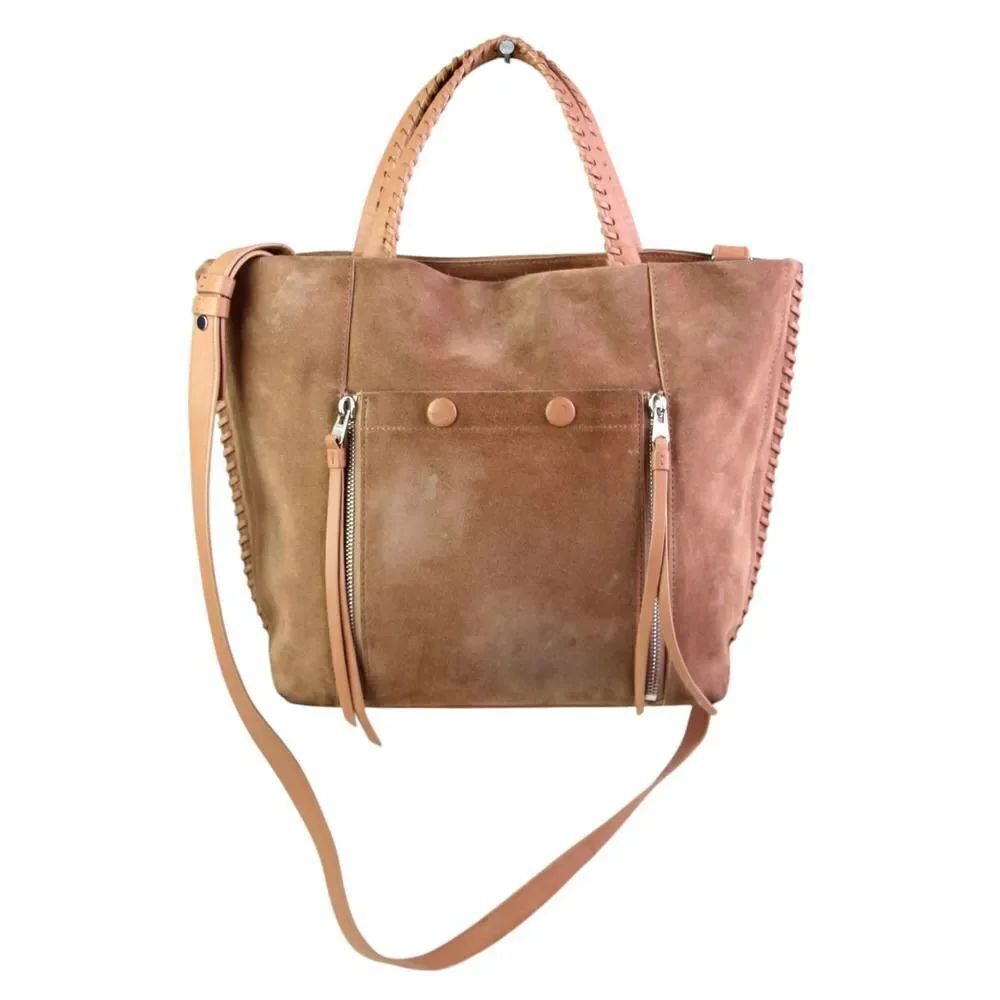 AllSaints TAN BROWN REAL LEATHER SUEDE SHOULDER BAG X-BODY SATCHEL HANDBAG PURSE